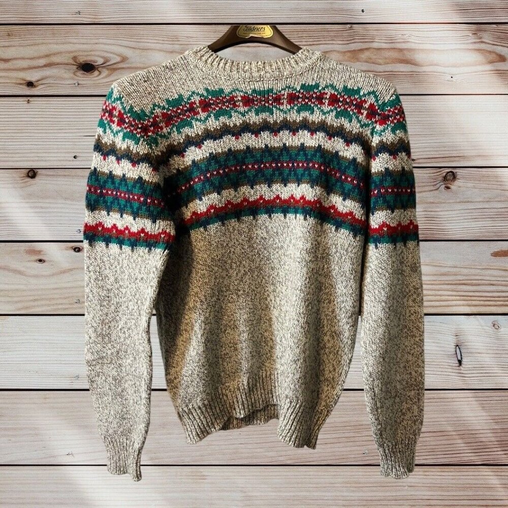 The Contour Womens Size L TallChunky Stripe Crew Neck Sweater Fair Isle VTG
